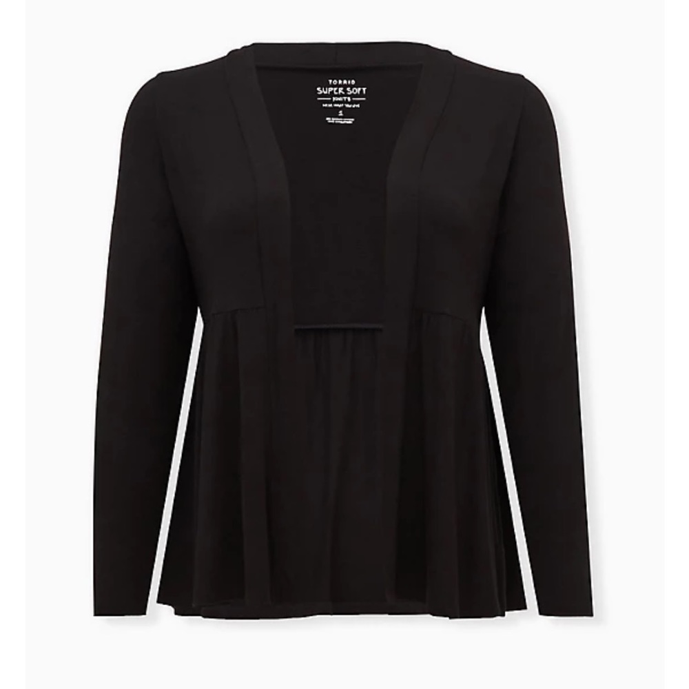 NWT - Torrid Super Soft Black Open Front Peplum Cardigan, Size 1x